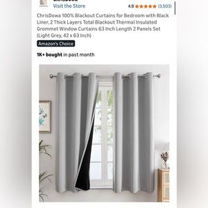*Light Grey Blackout Grommet Curtain 2 Panels 42 w x 63L